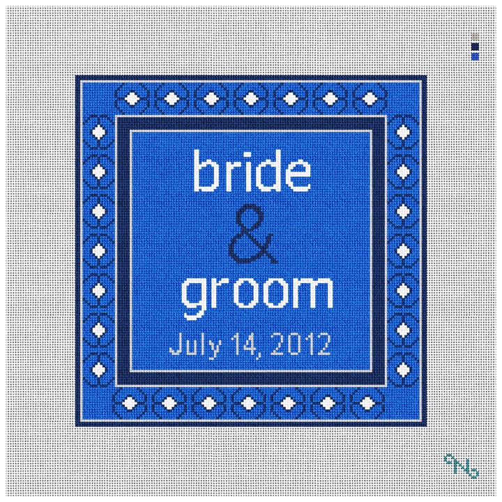 Blue Spice Timeless Wedding Needlepoint Kit Stitched Preview