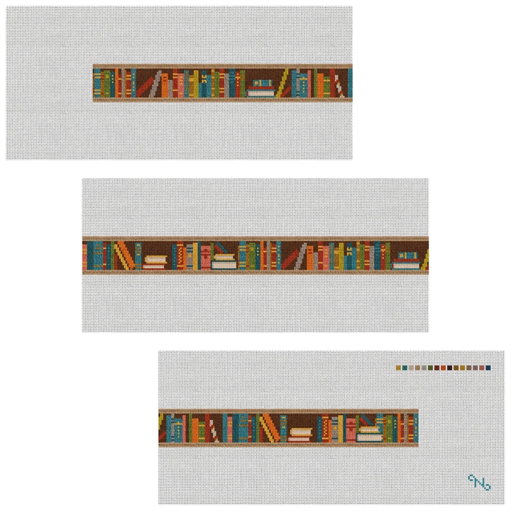 Bookshelf Needlepoint Belt Kit Stitched Preview