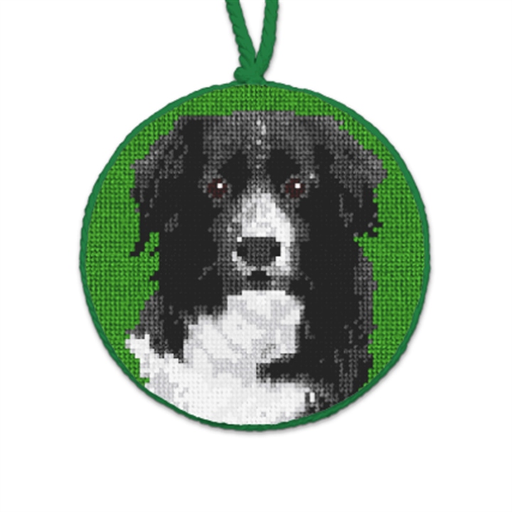 Border Collie Christmas Needlepoint Ornament