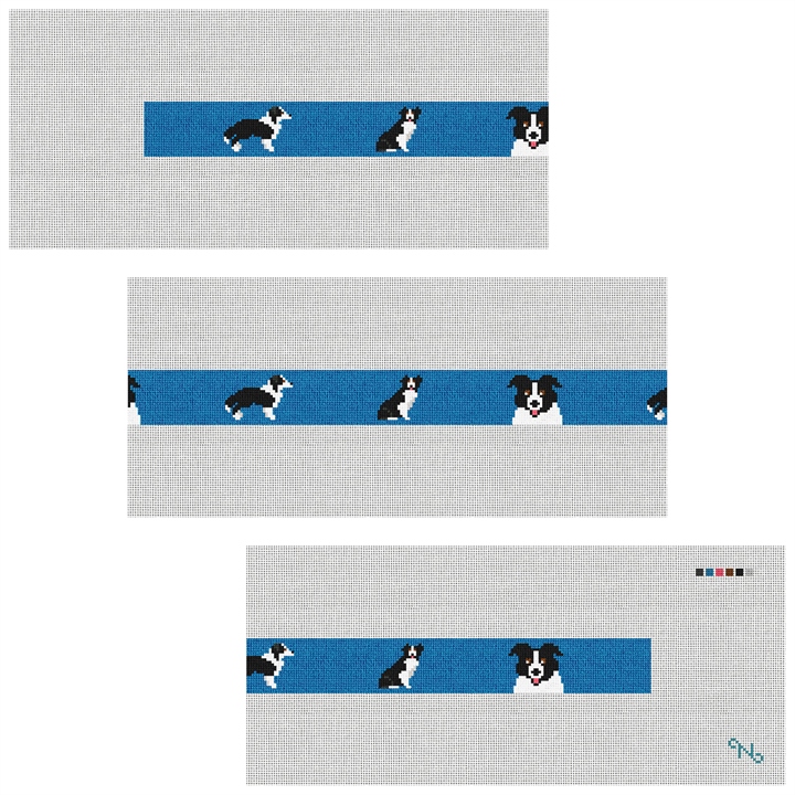 Border Collie Needlepoint Belt Kit Stitched Preview
