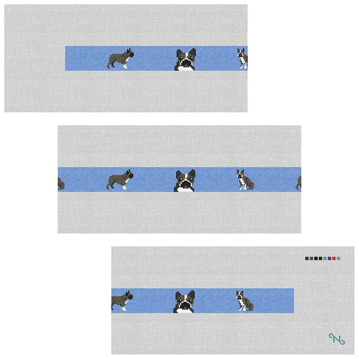 Boston Terrier Needlepoint Belt Kit Stitched Preview