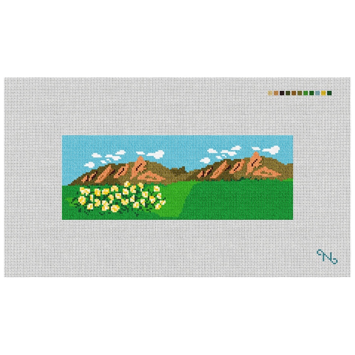 Boulder Flatirons Needlepoint Wallet Kit Stitched Preview