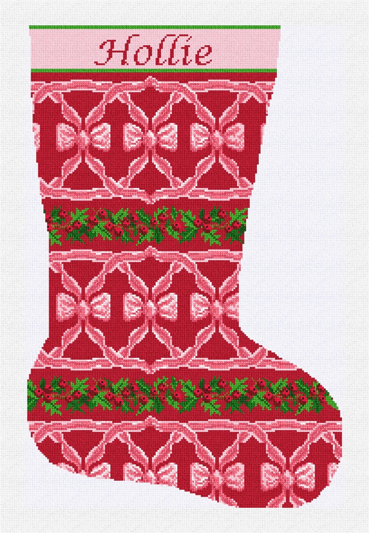 Bows and Holly Stocking Needlepoint Kit