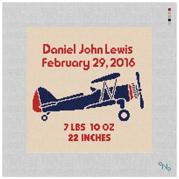 Boys Airplane Announcement Needlepoint Kit Stitched Preview
