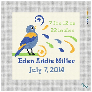 Boys Bird Bath Announcement Needlepoint Kit Stitched Preview
