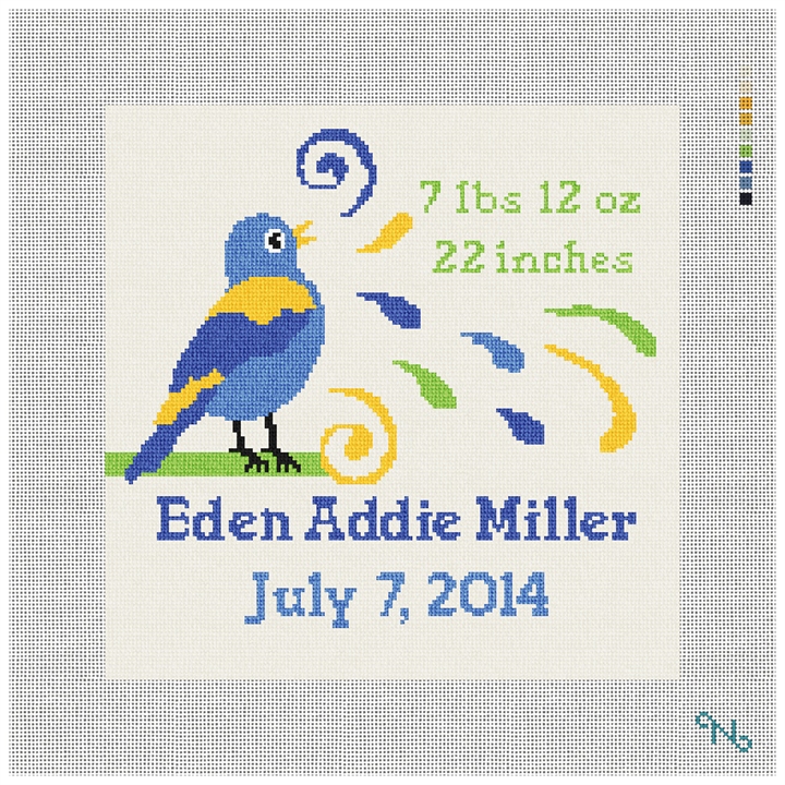 Boys Bird Bath Announcement Needlepoint Kit Stitched Preview