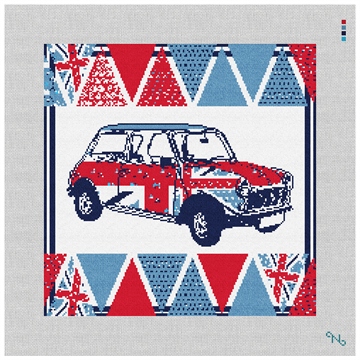 British Pop Car Needlepoint Kit Stitched Preview