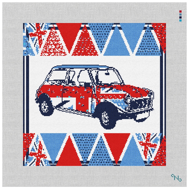 British Pop Car Needlepoint Kit Stitched Preview