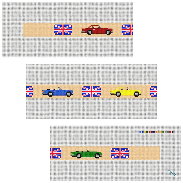 British Triumph Cars Needlepoint Belt Kit Stitched Preview