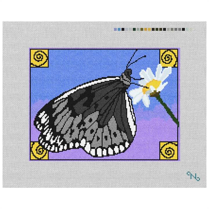 Butterfly Pillow Needlepoint Kit Stitched Preview