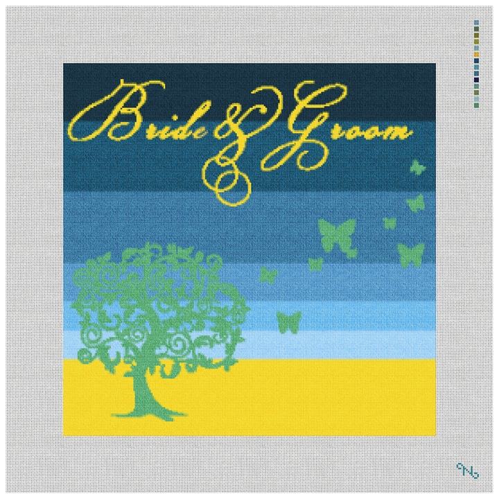 Butterfly Ring Bearer Pillow Needlepoint Kit Stitched Preview