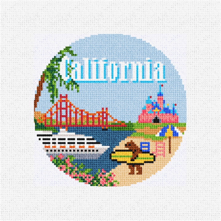 California Needlepoint Ornament Kit Stitched Preview