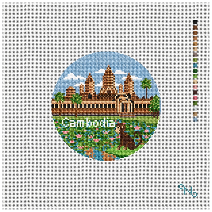 Cambodia Needlepoint Ornament Kit Stitched Preview