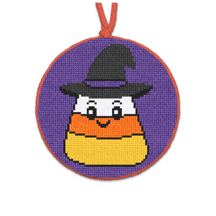 Candy Corn Witch Needlepoint Ornament