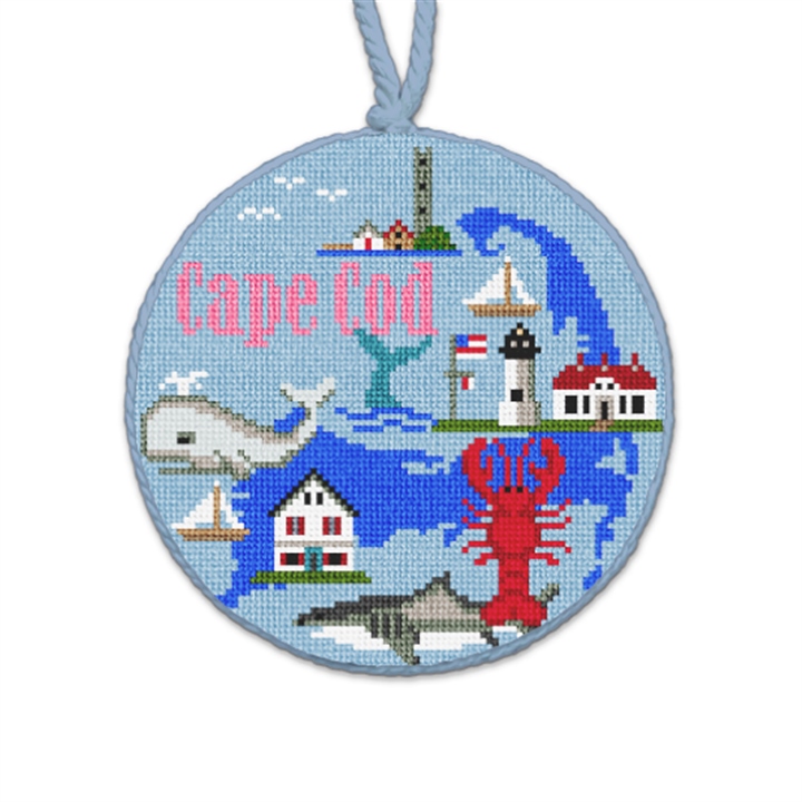 Cape Cod Travel Round Needlepoint Ornament 