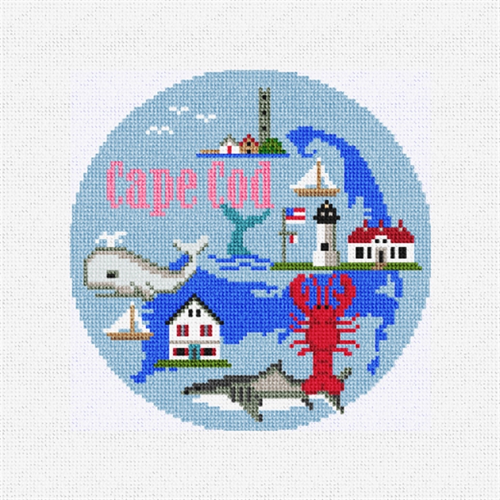 Cape Cod Travel Round Needlepoint Ornament Kit