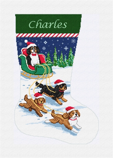 Cavalier King Charles Stocking Needlepoint Kit Stitched Preview