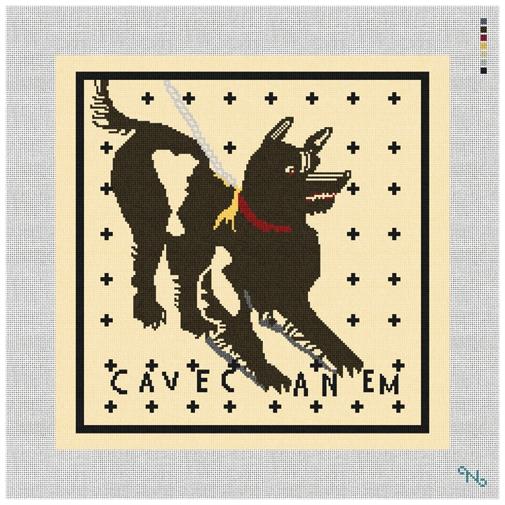 Cave Canem Mosaic Needlepoint Pillow Kit Stitched Preview