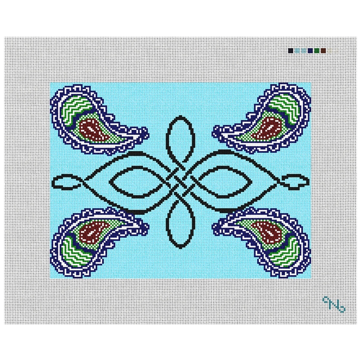 Celtic Knot Paisley Custom Needlepoint Kit Stitched Preview