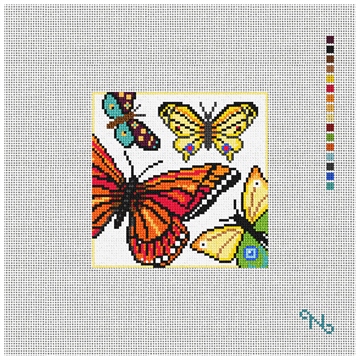 Charming Butterflies Needlepoint Coaster Kit Stitched Preview
