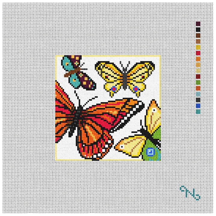 Charming Butterflies Needlepoint Coaster Kit Stitched Preview