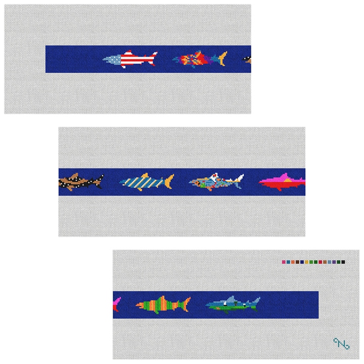 Chatham Great White Shark Needlepoint Belt Kit Stitched Preview