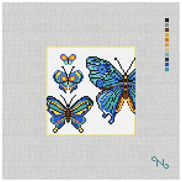 Cheerful Butterflies Needlepoint Coaster Kit Stitched Preview