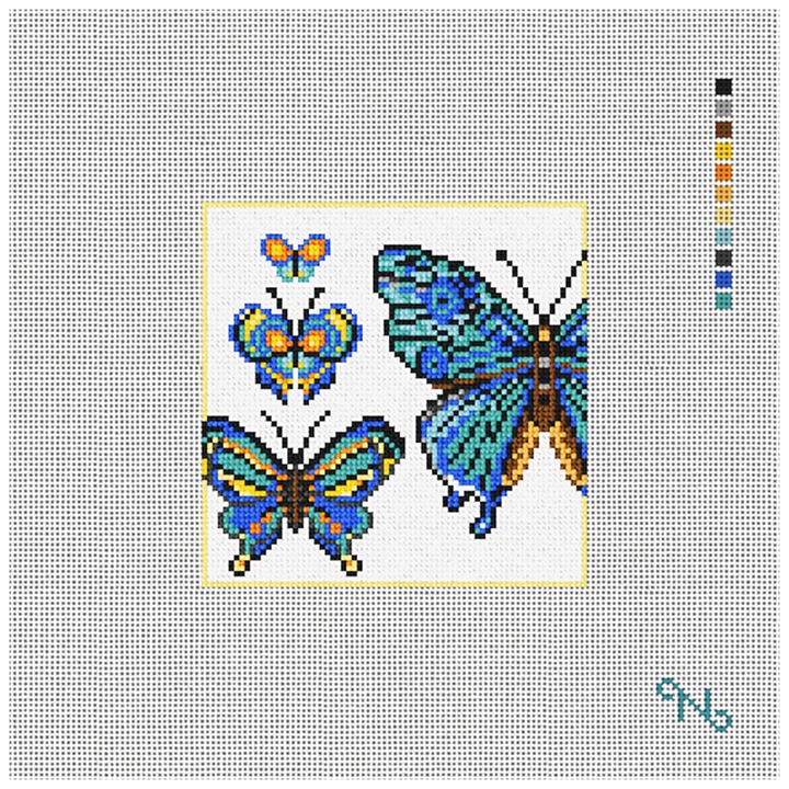 Cheerful Butterflies Needlepoint Coaster Kit Stitched Preview