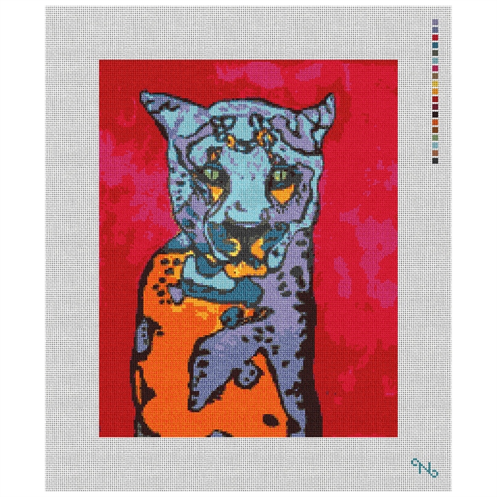 Cheta the Cheetah Needlepoint Kit Stitched Preview