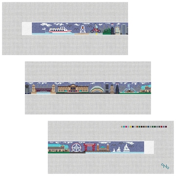 Chicago Landscape Needlepoint Belt Kit Stitched Preview
