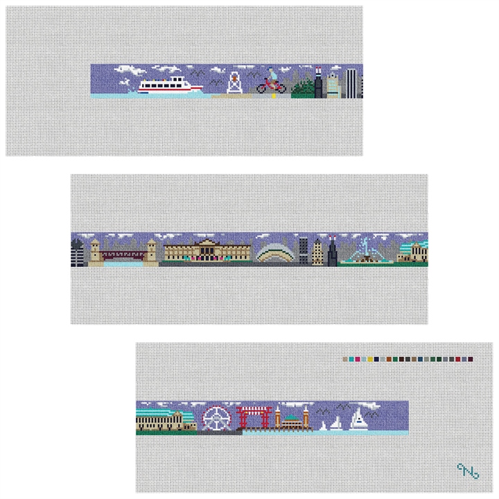 Chicago Landscape Needlepoint Belt Kit Stitched Preview