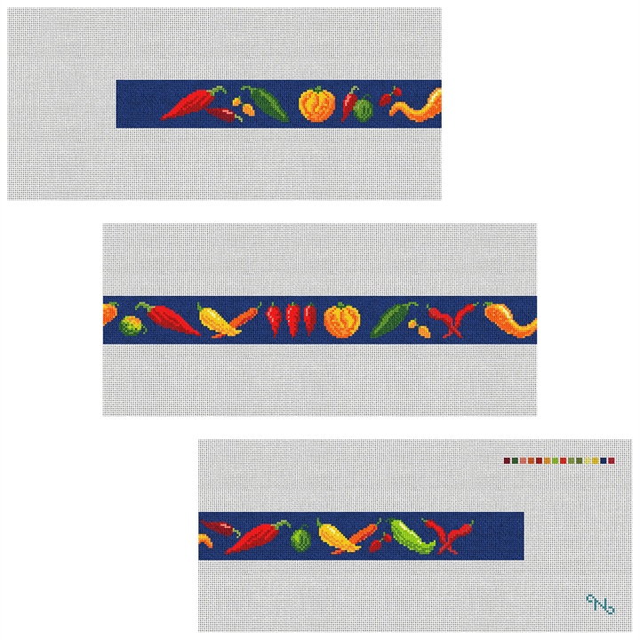 Chili Peppers Needlepoint Belt Kit Stitched Preview