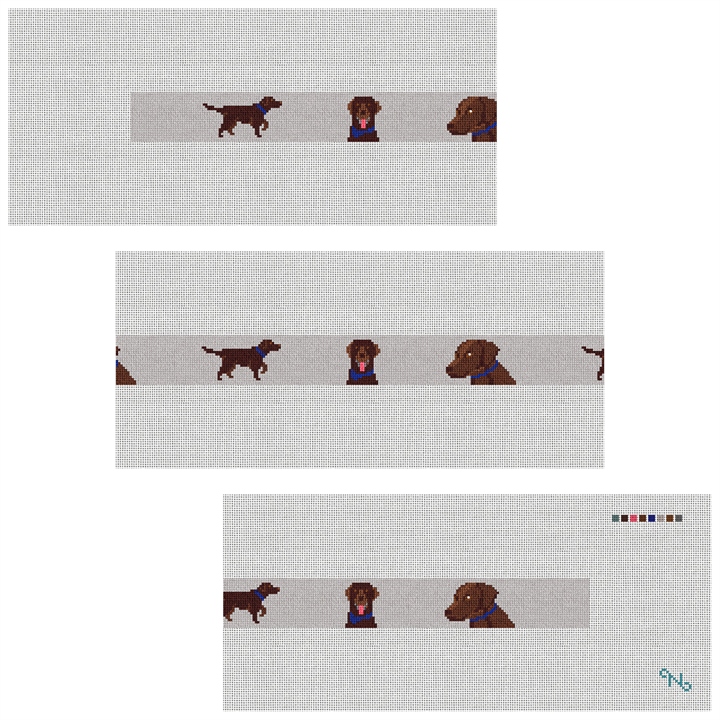 Chocolate Lab Needlepoint Belt Kit Stitched Preview