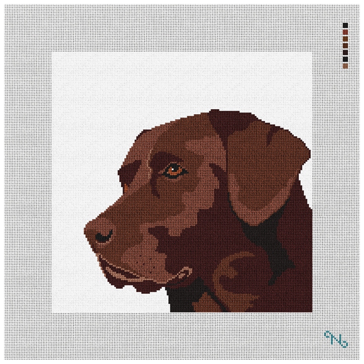 Chocolate Lab Needlepoint Pillow Kit Stitched Preview