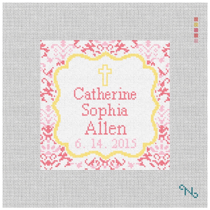 Christening Love Needlepoint Pillow Kit Stitched Preview