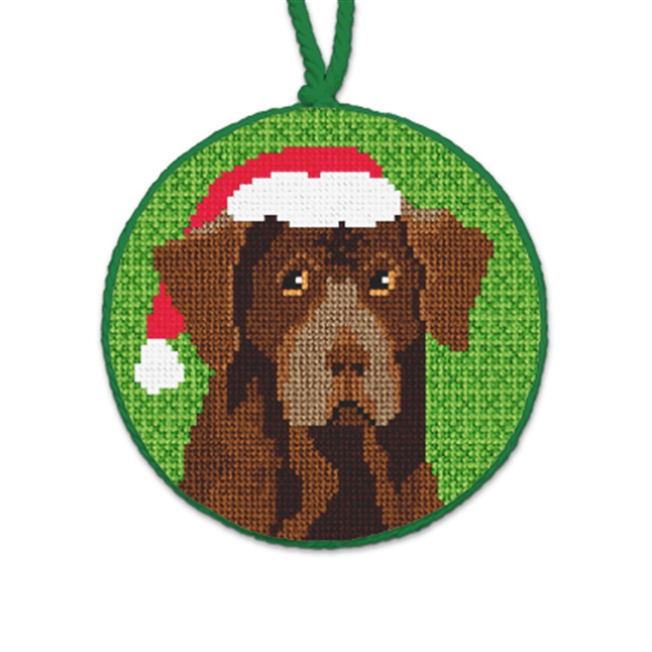 Christmas Brown Lab Needlepoint Ornament