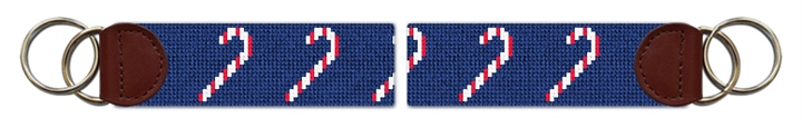 Christmas Candy Cane Needlepoint Key Fob