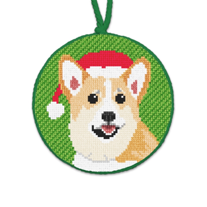 Christmas Corgi Needlepoint Ornament 