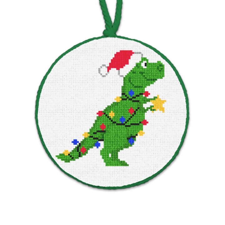 Christmas Dinosaur Needlepoint Ornament 