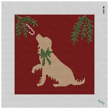 Christmas Dog Needlepoint Pillow Kit Stitched Preview