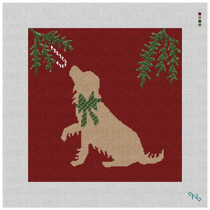 Christmas Dog Needlepoint Pillow Kit Stitched Preview
