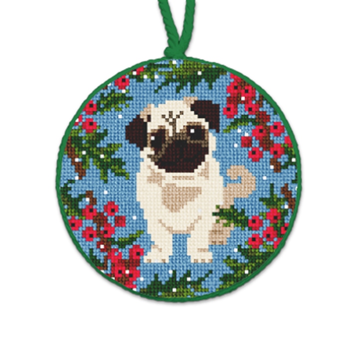 Christmas Pug Needlepoint Ornament