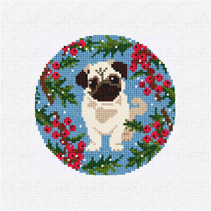 Christmas Pug Needlepoint Ornament Kit