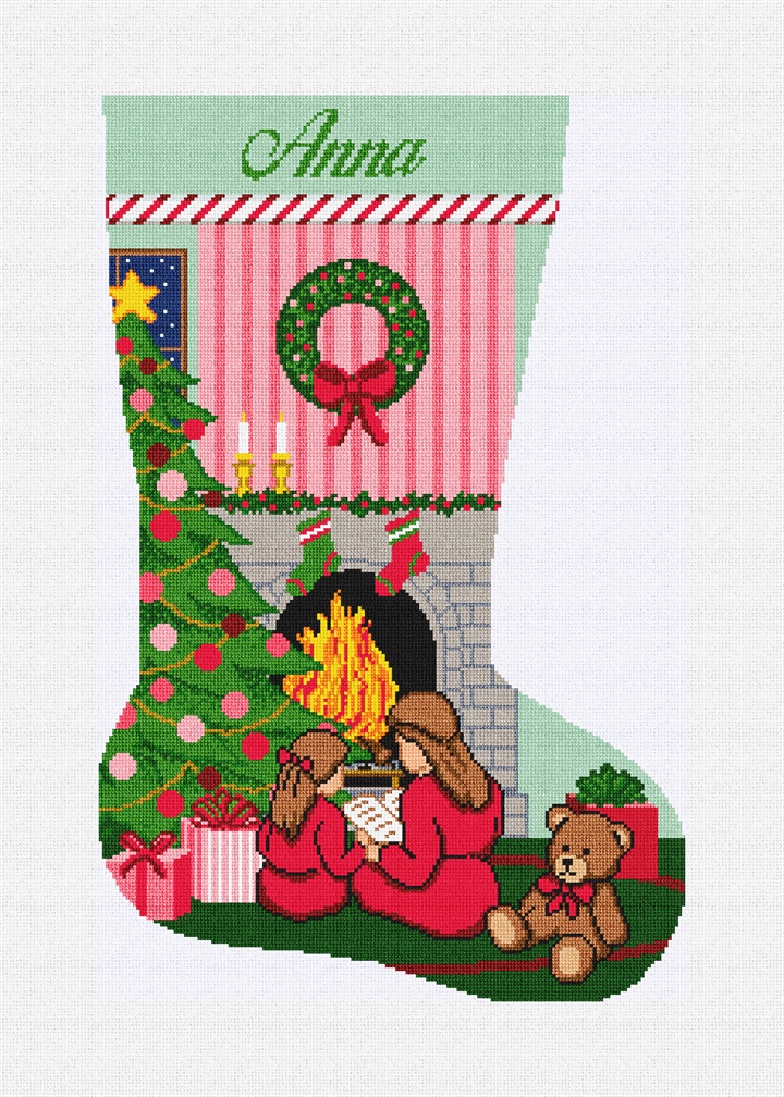 Christmas Stories Stocking Needlepoint Kit Stitched Preview