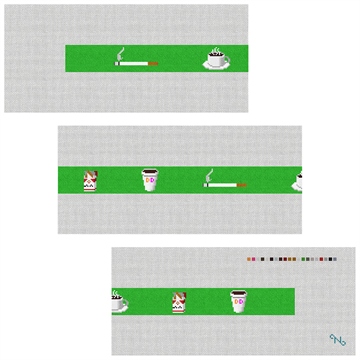 Cigarettes and Coffee Needlepoint Belt Kit Stitched Preview