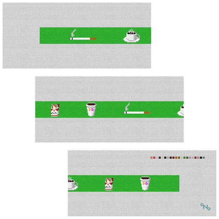 Cigarettes and Coffee Needlepoint Belt Kit Stitched Preview