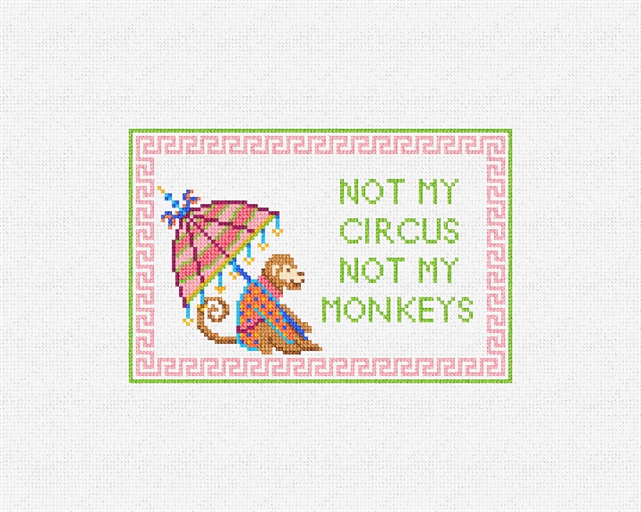 Circus Monkeys Needlepoint Door Hanger Kit Stitched Preview