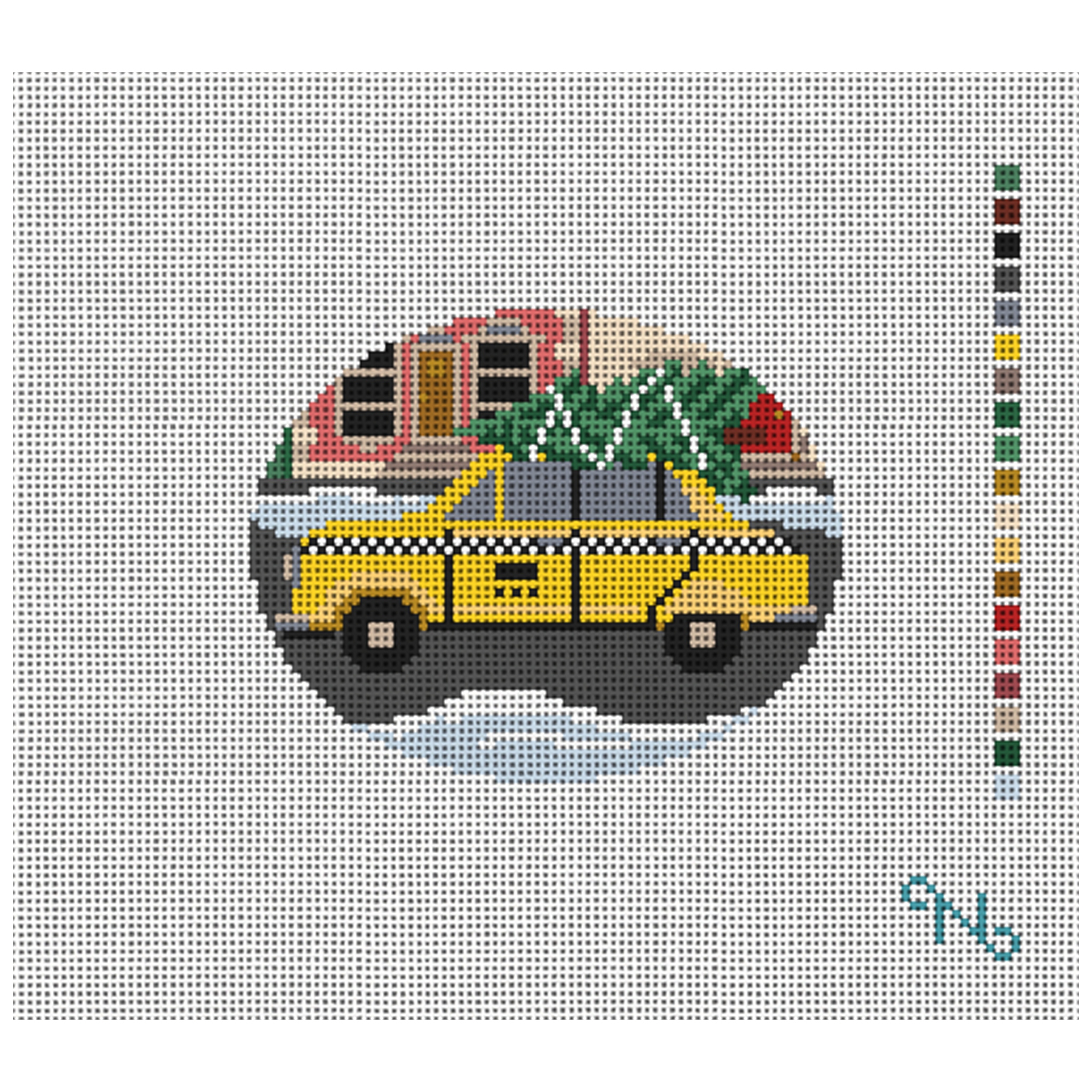 City Christmas Taxi Needlepoint Ornament Kit