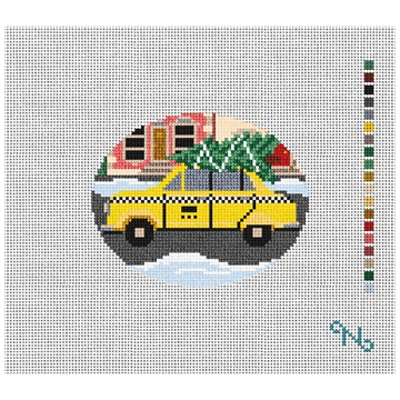 City Christmas Taxi Needlepoint Ornament Kit Stitched Preview