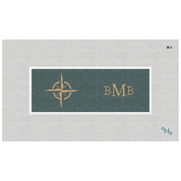 Classic Compass Needlepoint Wallet Kit Stitched Preview